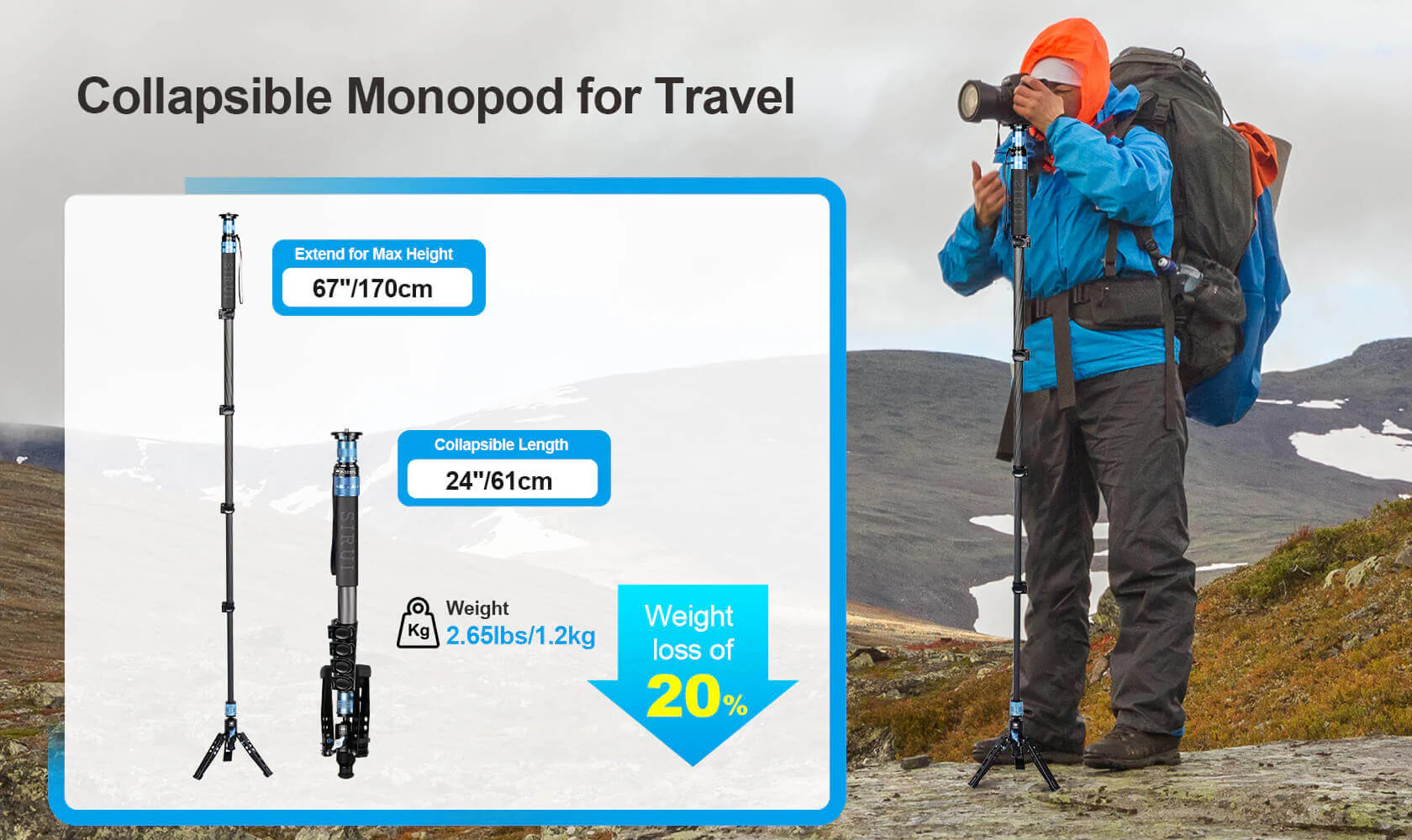 SIRUI P-325FL/FS 5 Section Carbon Fiber Monopod - Image 5