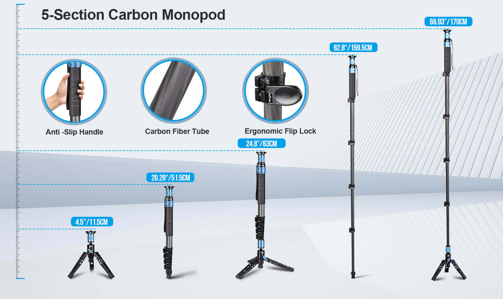 SIRUI P-325FL/FS 5 Section Carbon Fiber Monopod - Image 6