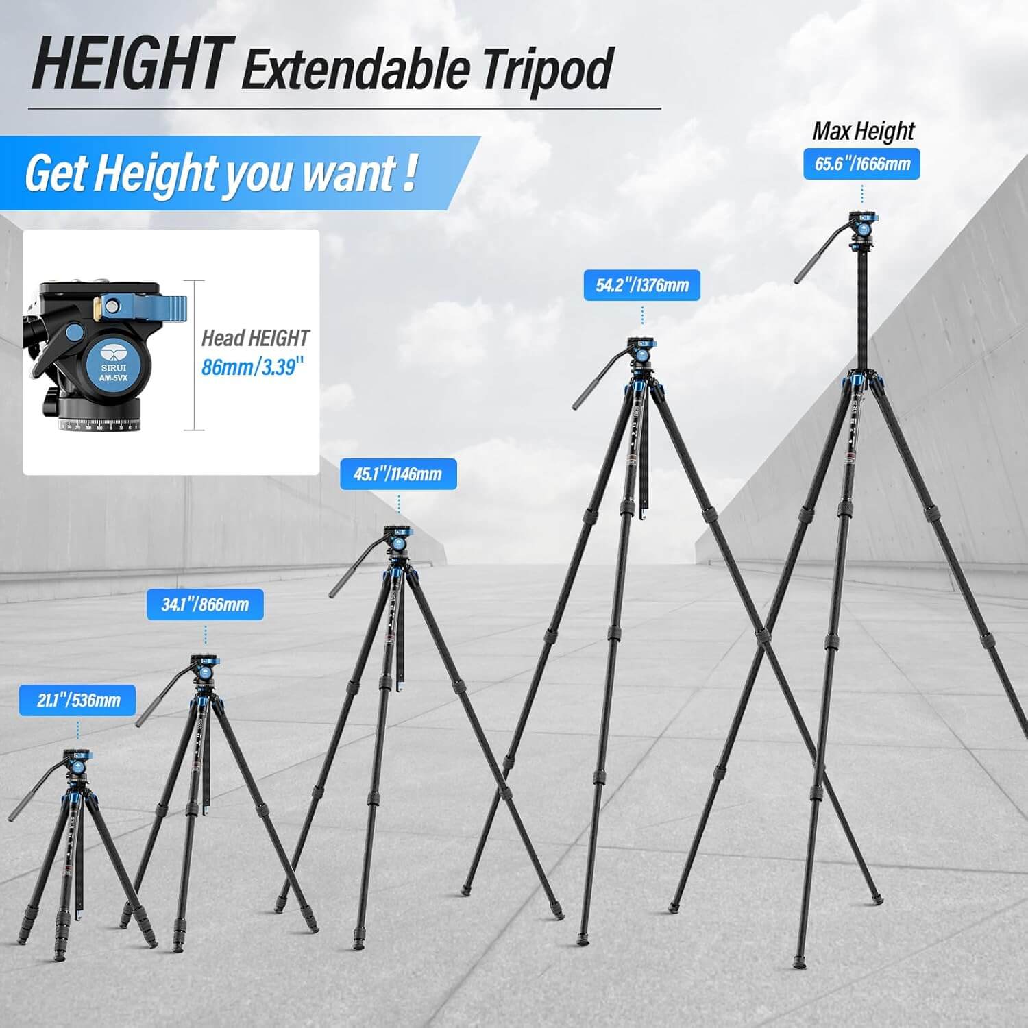 SIRUI AM-124 Carbon Fiber Tripod with AM-5VX Fluid Head - Image 3