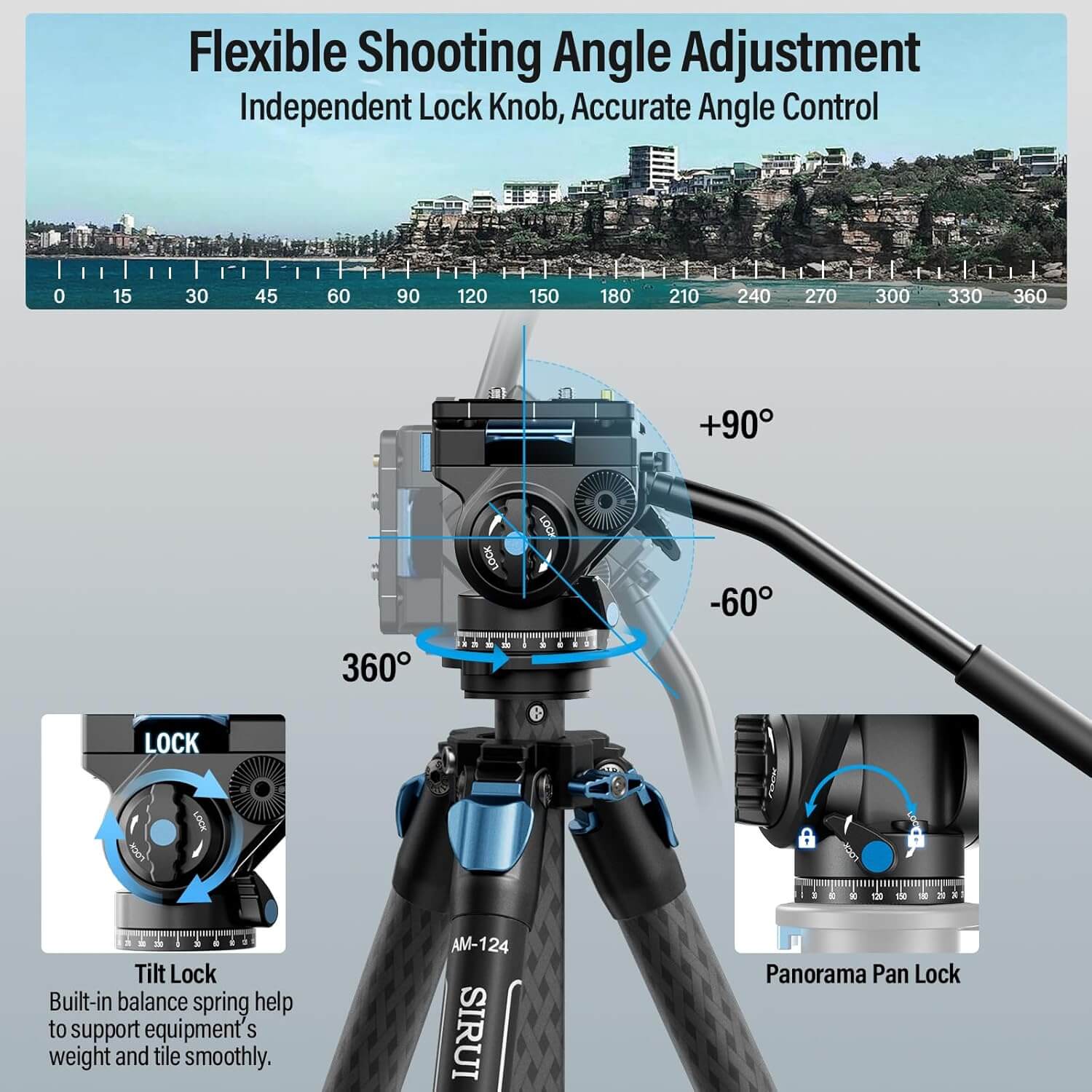 SIRUI AM-124 Carbon Fiber Tripod with AM-5VX Fluid Head - Image 4