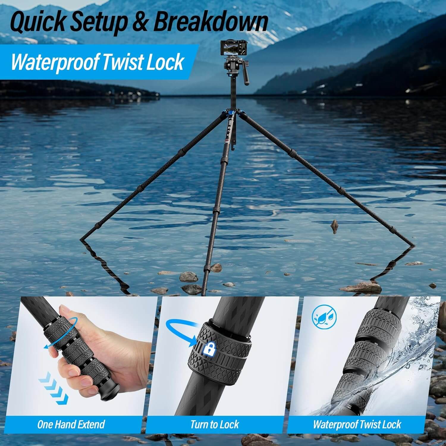 SIRUI AM-124 Carbon Fiber Tripod with AM-5VX Fluid Head - Image 5
