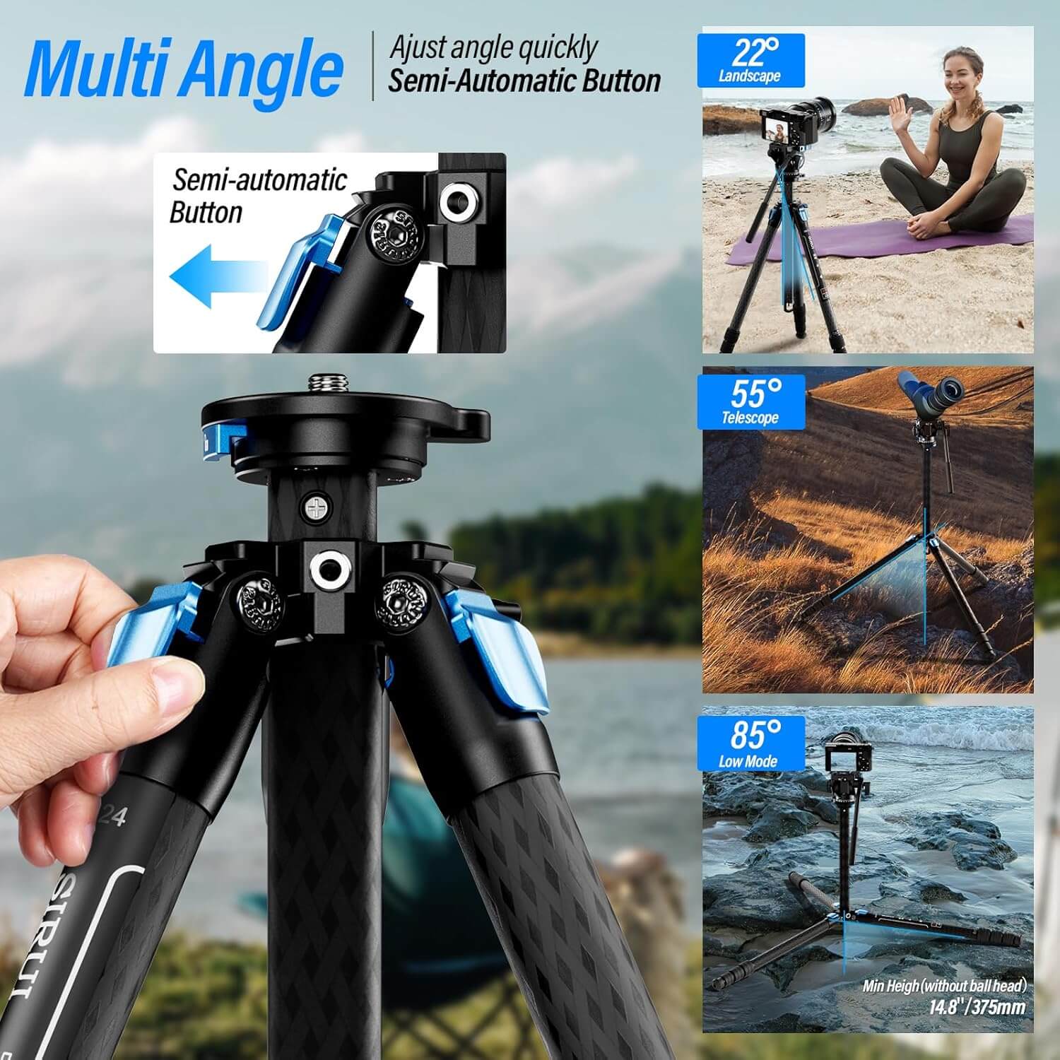 SIRUI AM-124 Carbon Fiber Tripod with AM-5VX Fluid Head - Image 7