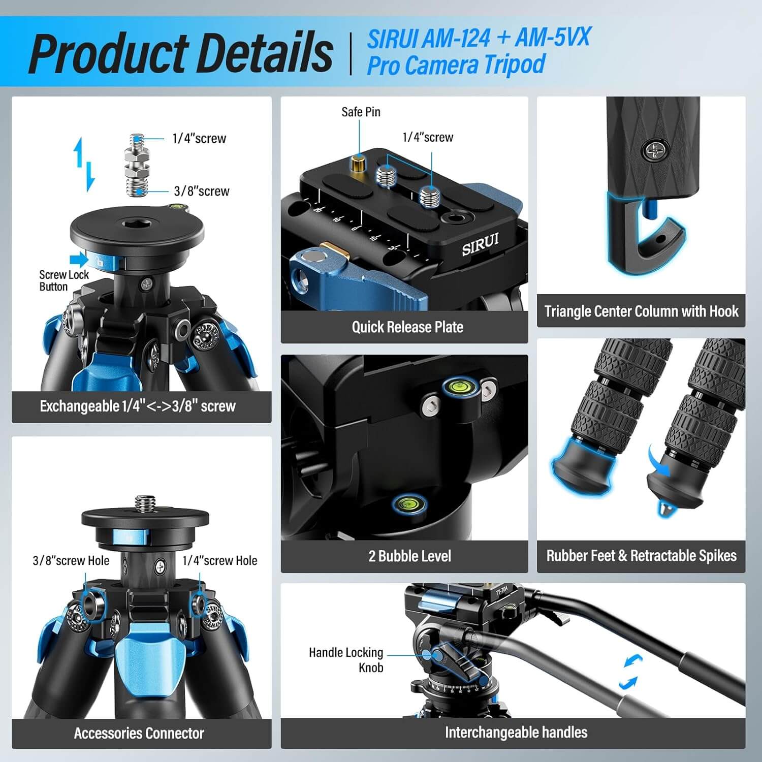 SIRUI AM-124 Carbon Fiber Tripod with AM-5VX Fluid Head - Image 8